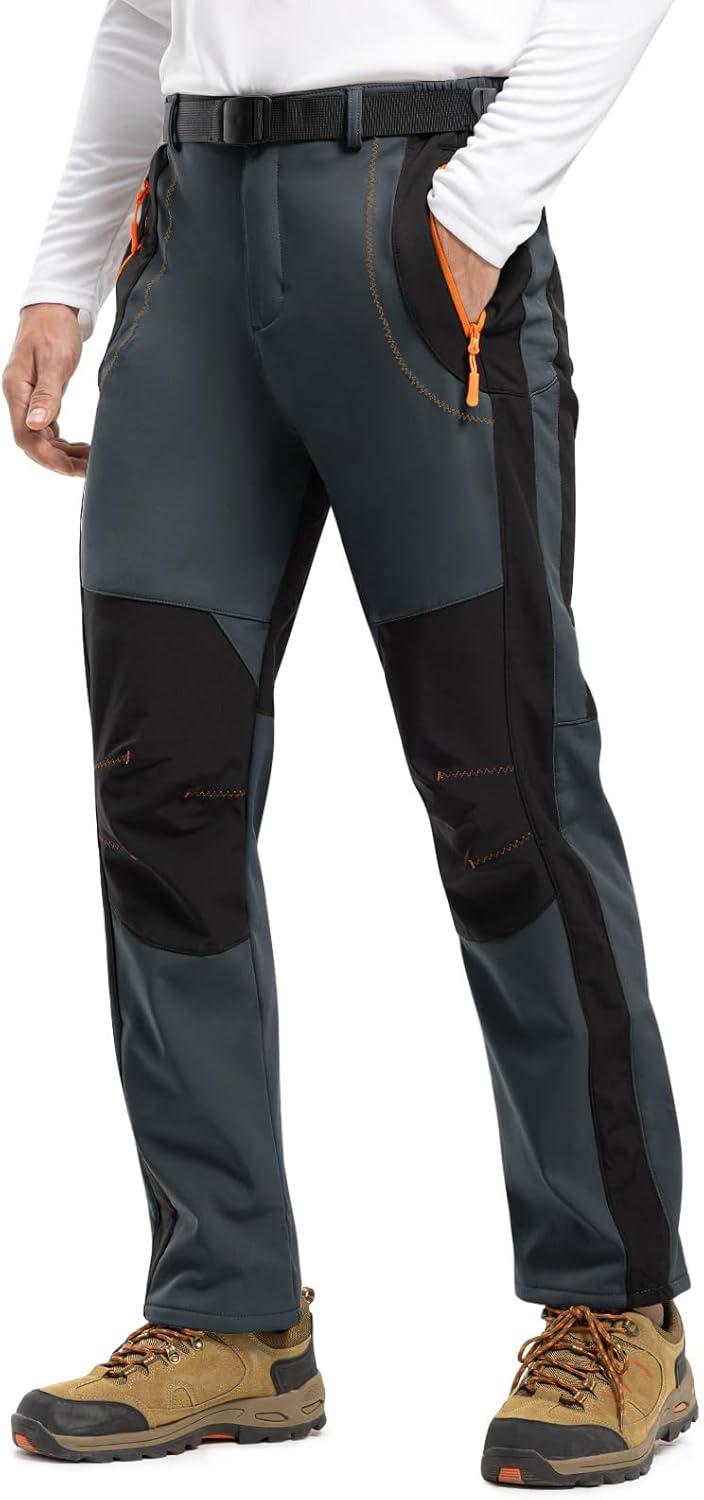 imageTBMPOY Mens Snow Ski Hiking Pants Waterproof Winter Fleece Lined Pants Camping Skiing Ice Fishing Pants with BeltA1thick Grey