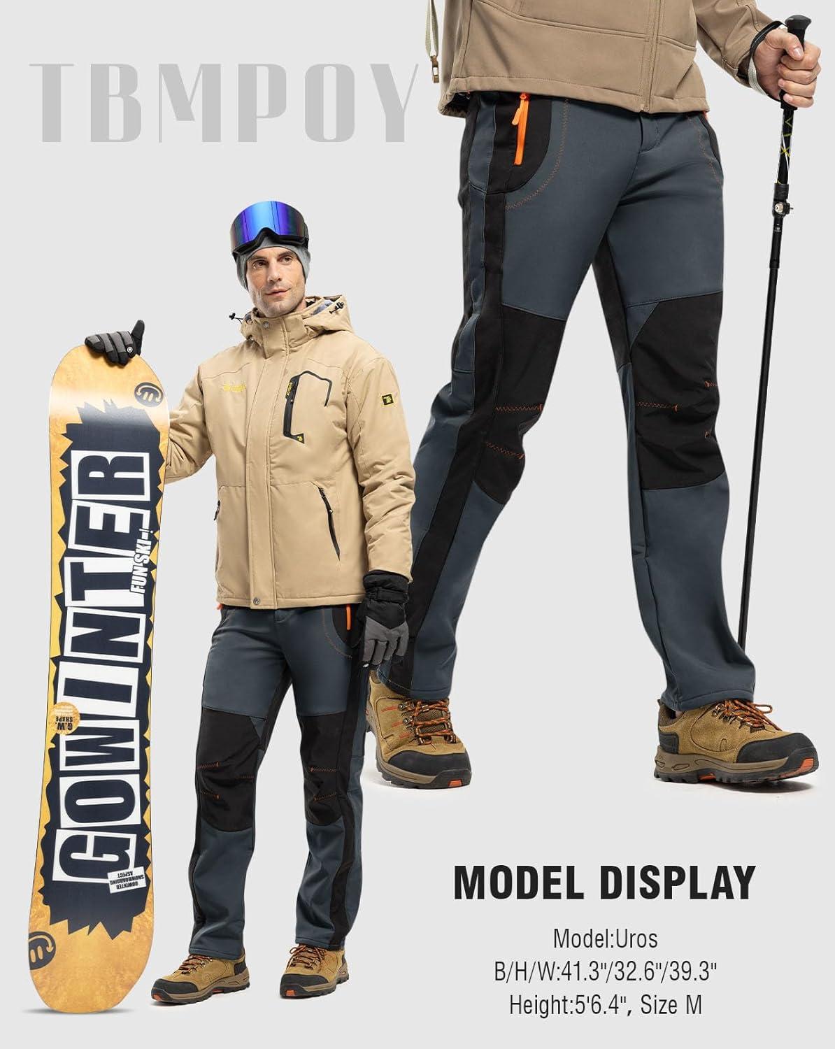 imageTBMPOY Mens Snow Ski Hiking Pants Waterproof Winter Fleece Lined Pants Camping Skiing Ice Fishing Pants with BeltA1thick Grey