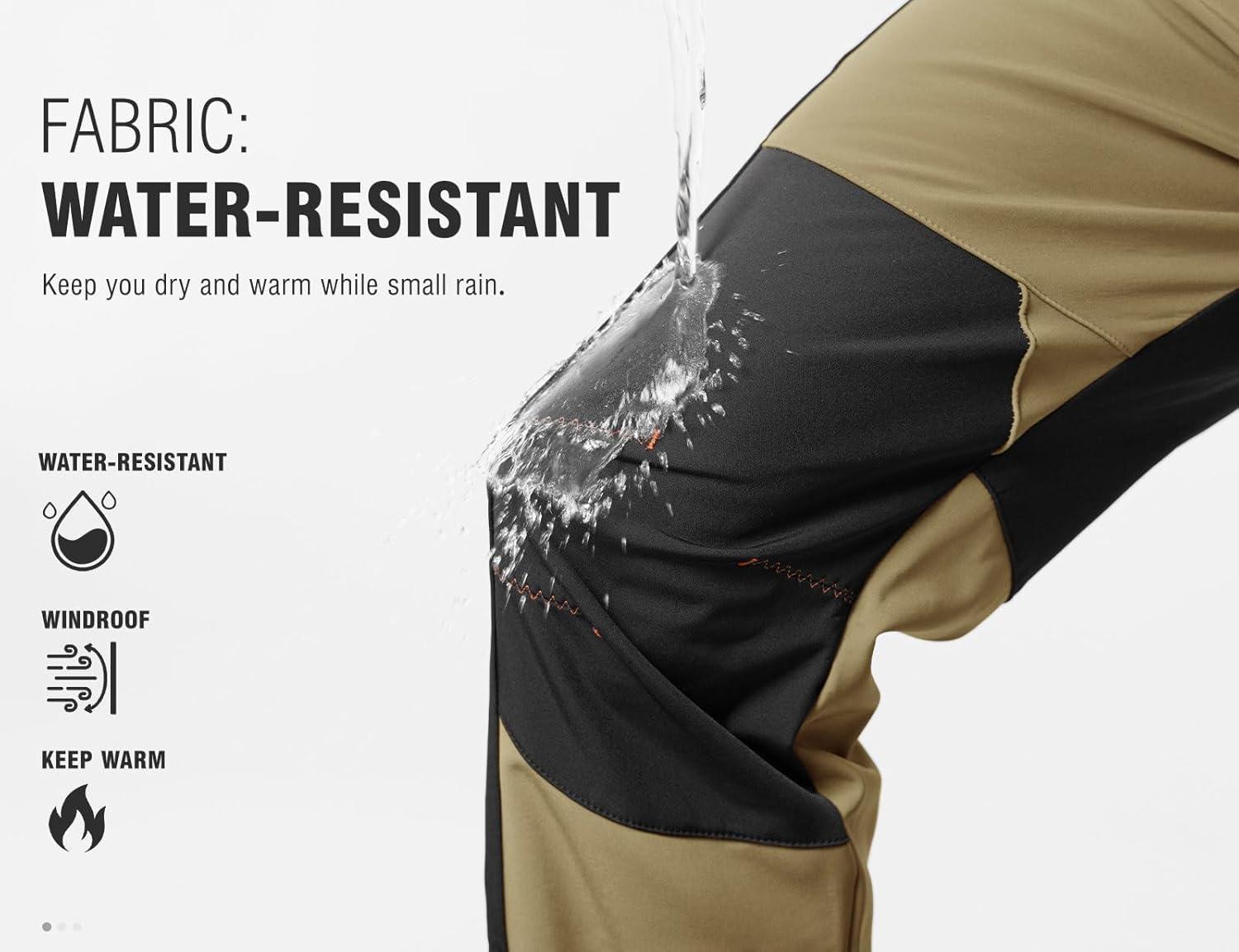 imageTBMPOY Mens Snow Ski Hiking Pants Waterproof Winter Fleece Lined Pants Camping Skiing Ice Fishing Pants with BeltA1thick Khaki