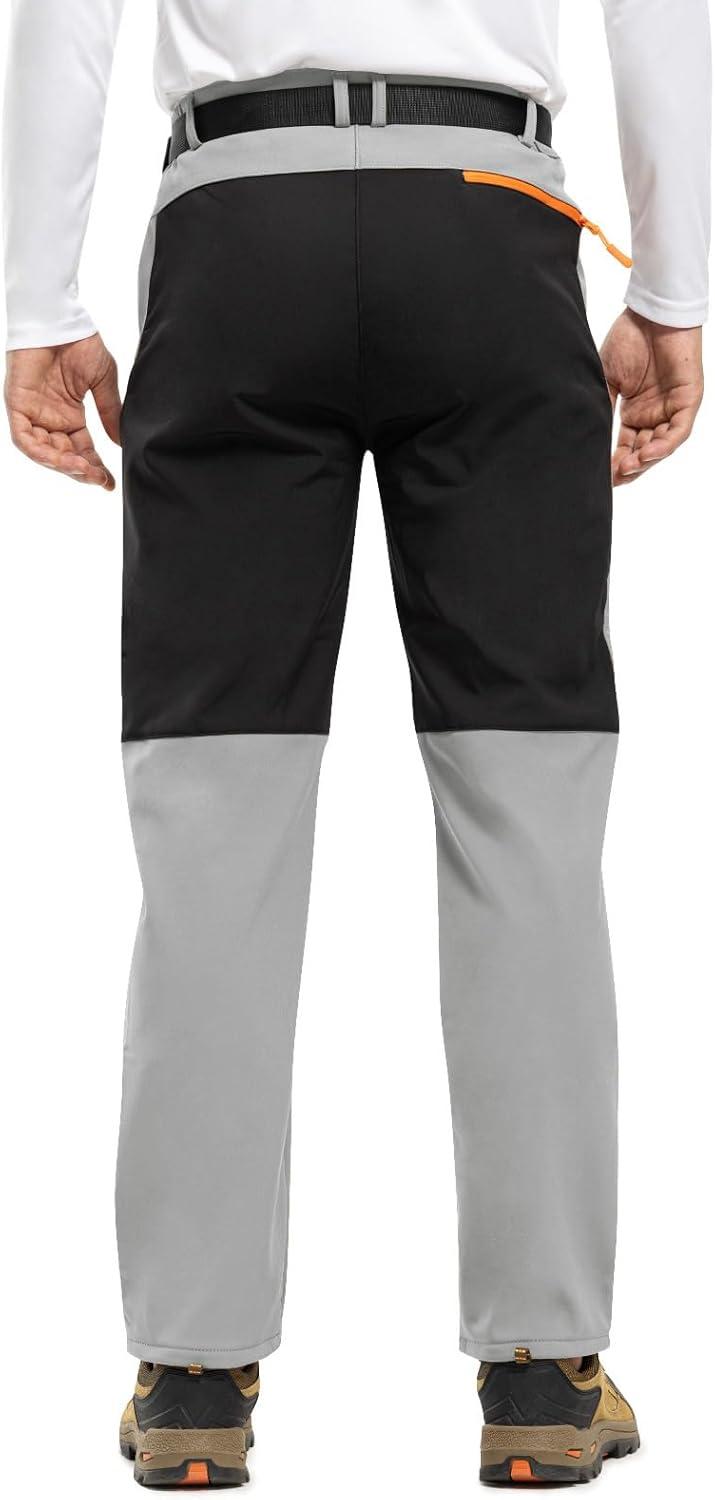 imageTBMPOY Mens Snow Ski Hiking Pants Waterproof Winter Fleece Lined Pants Camping Skiing Ice Fishing Pants with BeltA1thick Light Grey