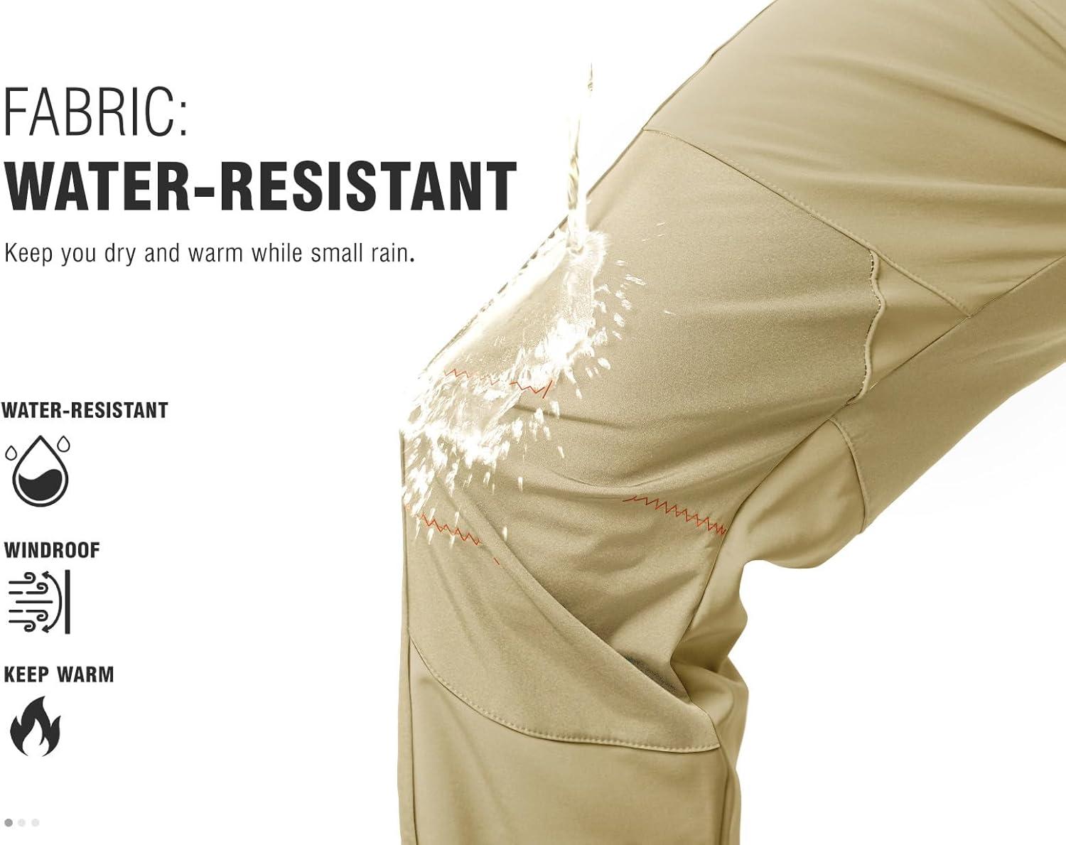 imageTBMPOY Mens Snow Ski Hiking Pants Waterproof Winter Fleece Lined Pants Camping Skiing Ice Fishing Pants with BeltA1thick Light Khaki