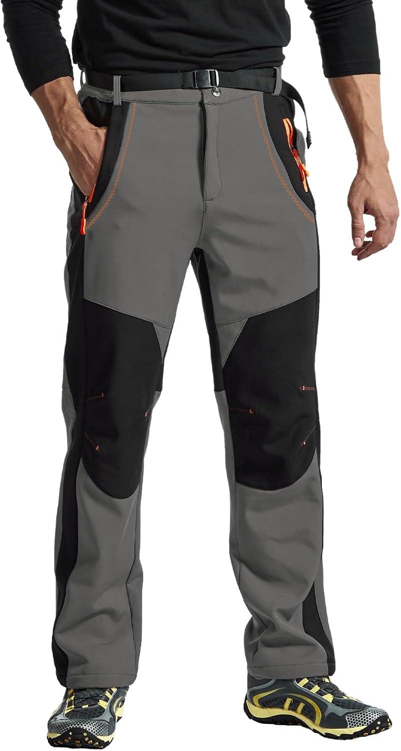 imageTBMPOY Mens Snow Ski Hiking Pants Waterproof Winter Fleece Lined Pants Camping Skiing Ice Fishing Pants with BeltA1thick Steel Grey