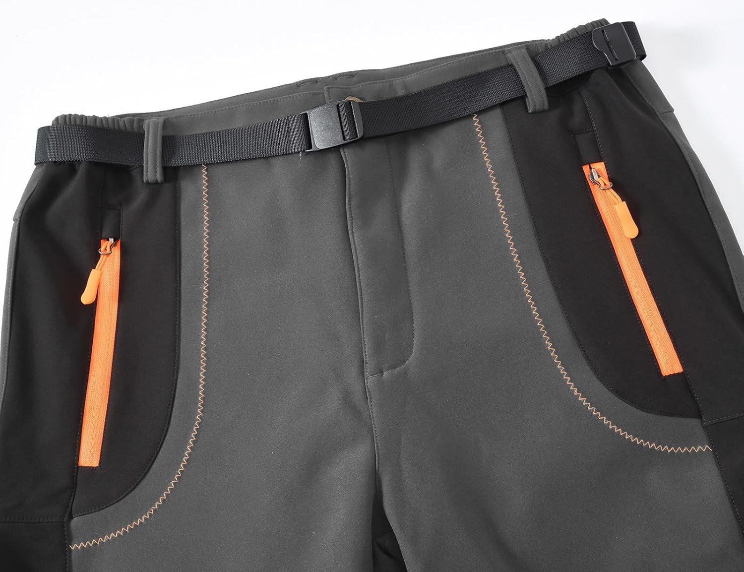 imageTBMPOY Mens Snow Ski Hiking Pants Waterproof Winter Fleece Lined Pants Camping Skiing Ice Fishing Pants with BeltA1thick Steel Grey