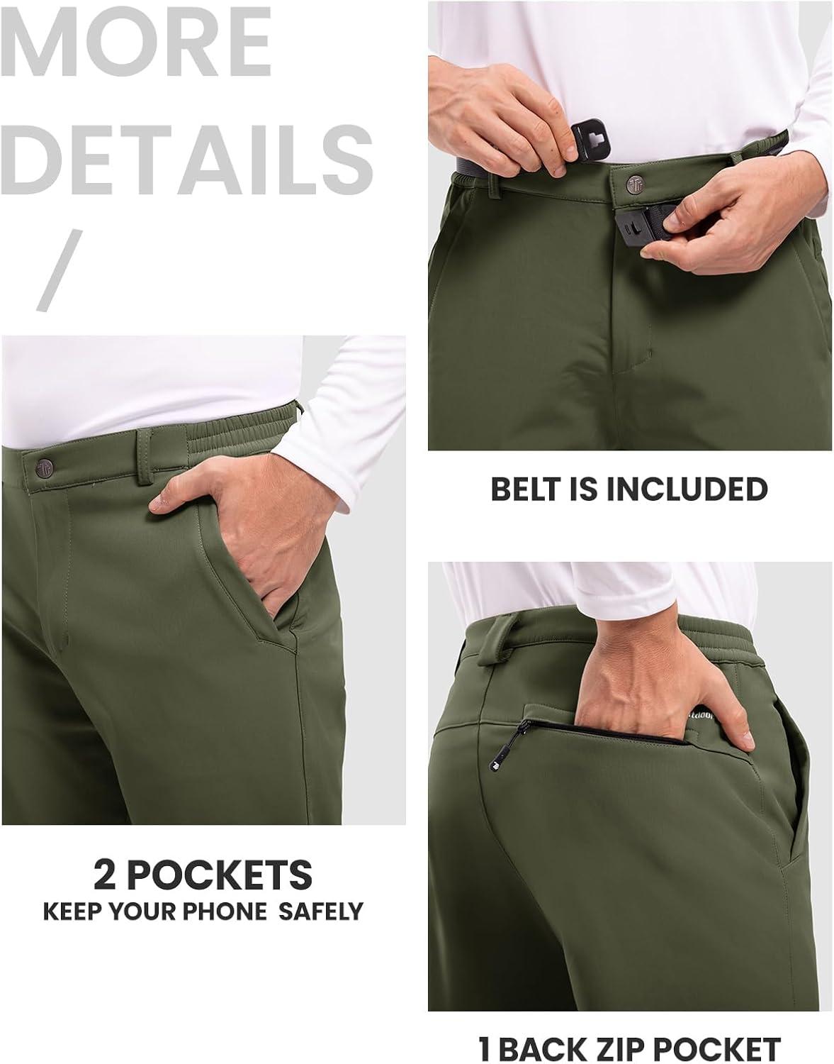 imageTBMPOY Mens Snow Ski Hiking Pants Waterproof Winter Fleece Lined Pants Camping Skiing Ice Fishing Pants with BeltA2thick Armygreen