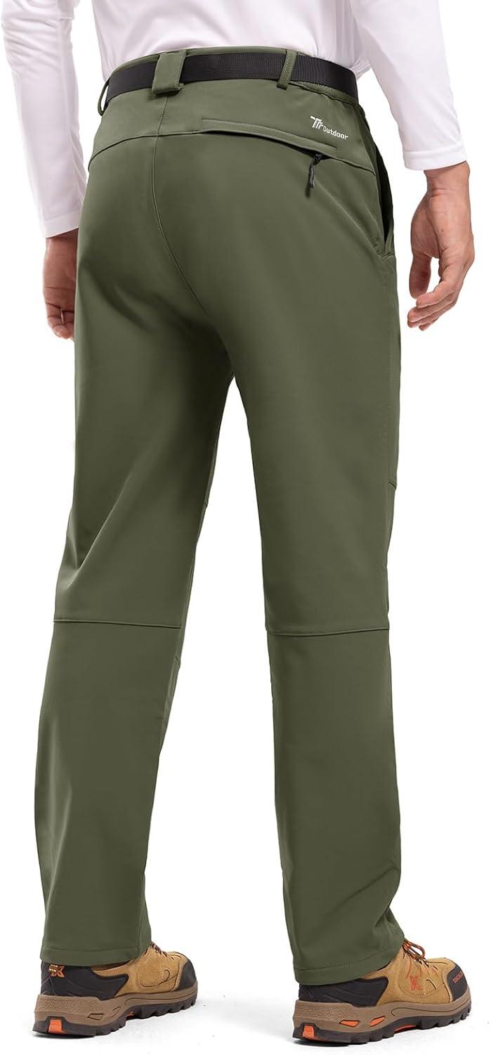 imageTBMPOY Mens Snow Ski Hiking Pants Waterproof Winter Fleece Lined Pants Camping Skiing Ice Fishing Pants with BeltA2thick Armygreen