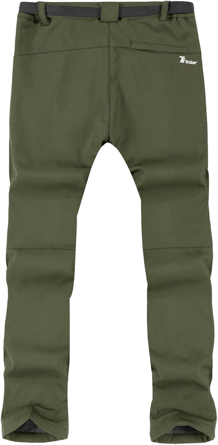 imageTBMPOY Mens Snow Ski Hiking Pants Waterproof Winter Fleece Lined Pants Camping Skiing Ice Fishing Pants with BeltA2thick Armygreen