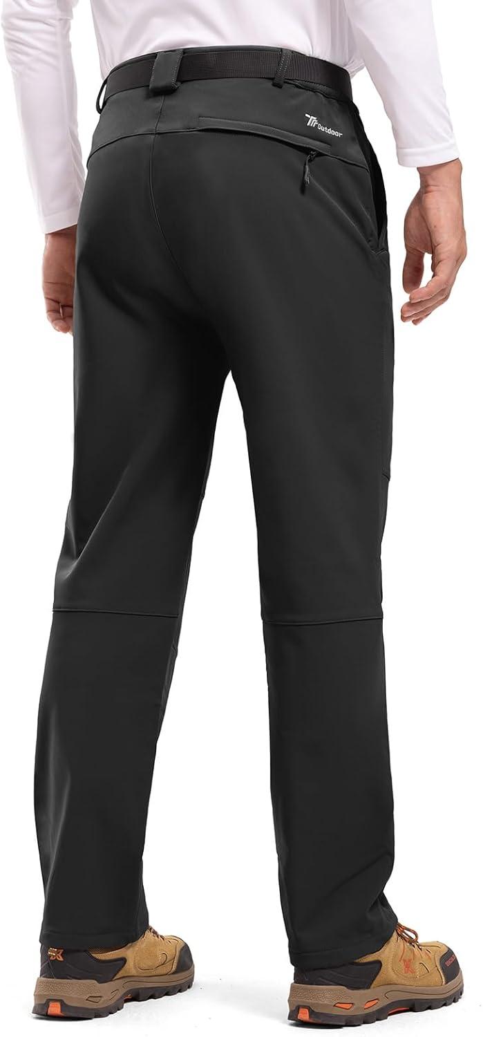 imageTBMPOY Mens Snow Ski Hiking Pants Waterproof Winter Fleece Lined Pants Camping Skiing Ice Fishing Pants with BeltA2thick Black