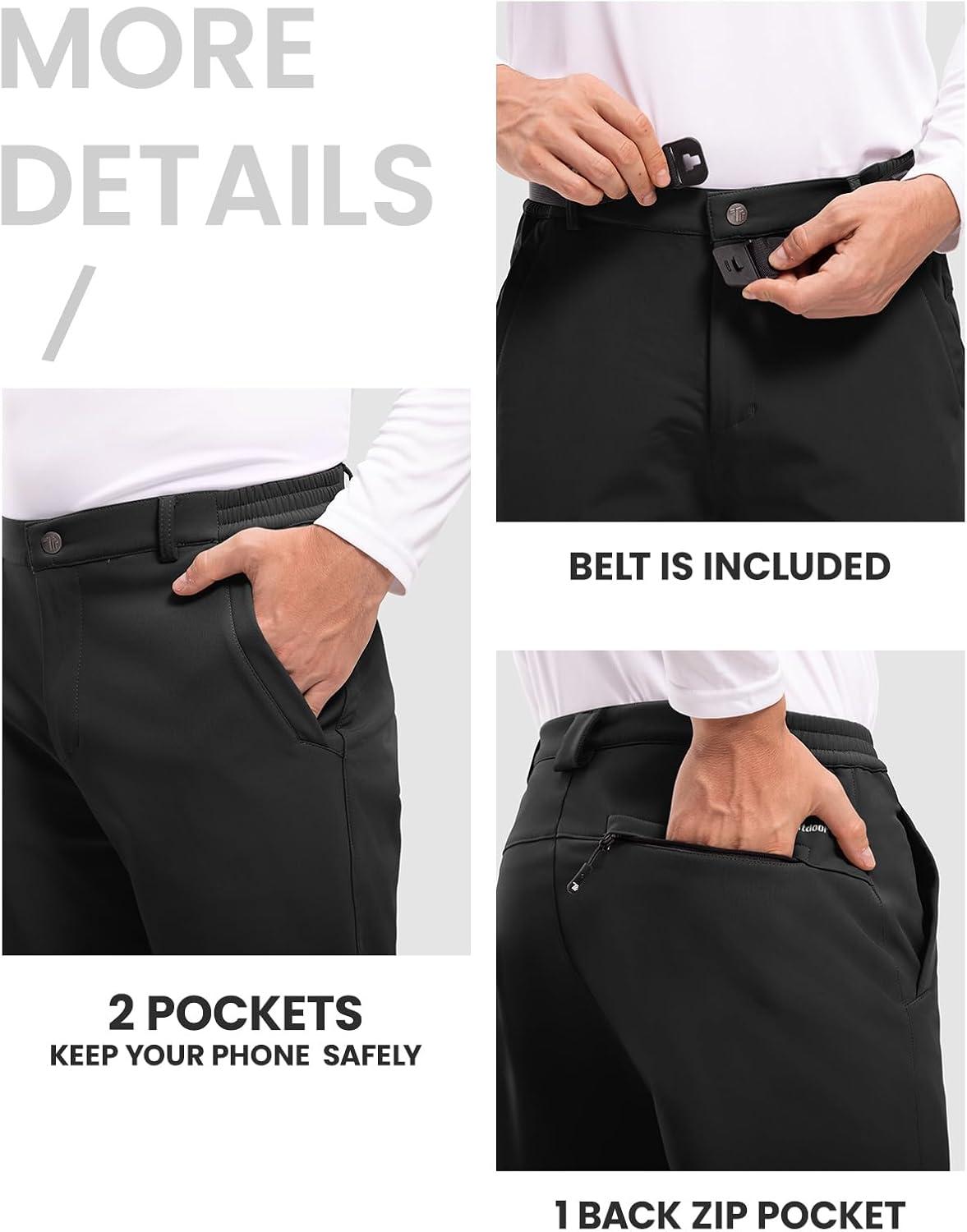 imageTBMPOY Mens Snow Ski Hiking Pants Waterproof Winter Fleece Lined Pants Camping Skiing Ice Fishing Pants with BeltA2thick Black