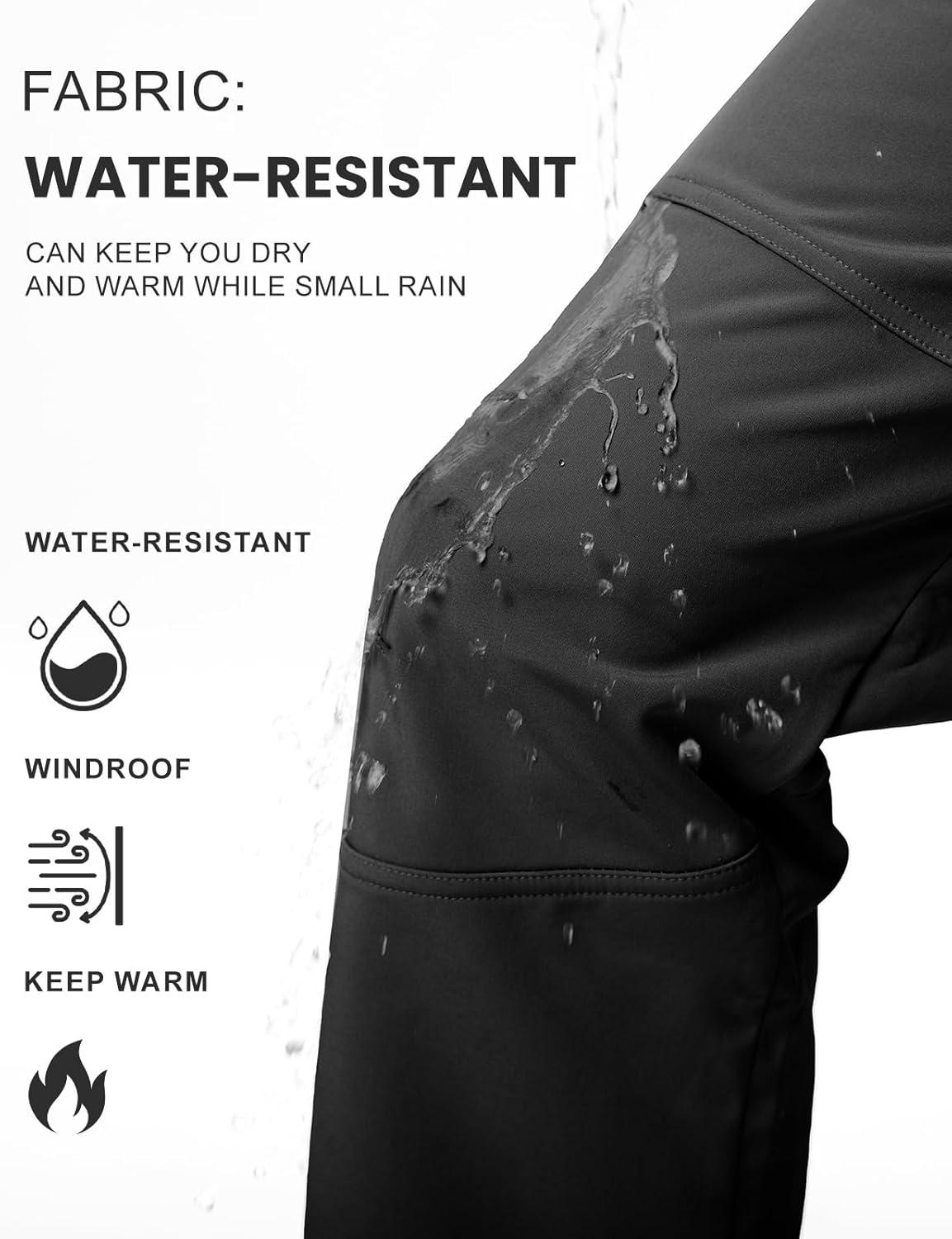 imageTBMPOY Mens Snow Ski Hiking Pants Waterproof Winter Fleece Lined Pants Camping Skiing Ice Fishing Pants with BeltA2thick Black