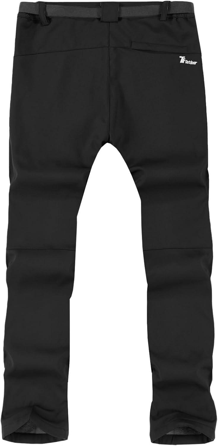 imageTBMPOY Mens Snow Ski Hiking Pants Waterproof Winter Fleece Lined Pants Camping Skiing Ice Fishing Pants with BeltA2thick Black