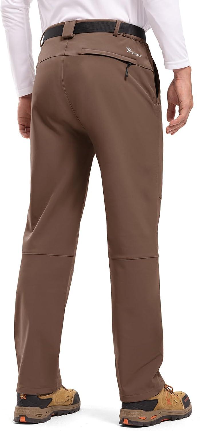 imageTBMPOY Mens Snow Ski Hiking Pants Waterproof Winter Fleece Lined Pants Camping Skiing Ice Fishing Pants with BeltA2thick Brown