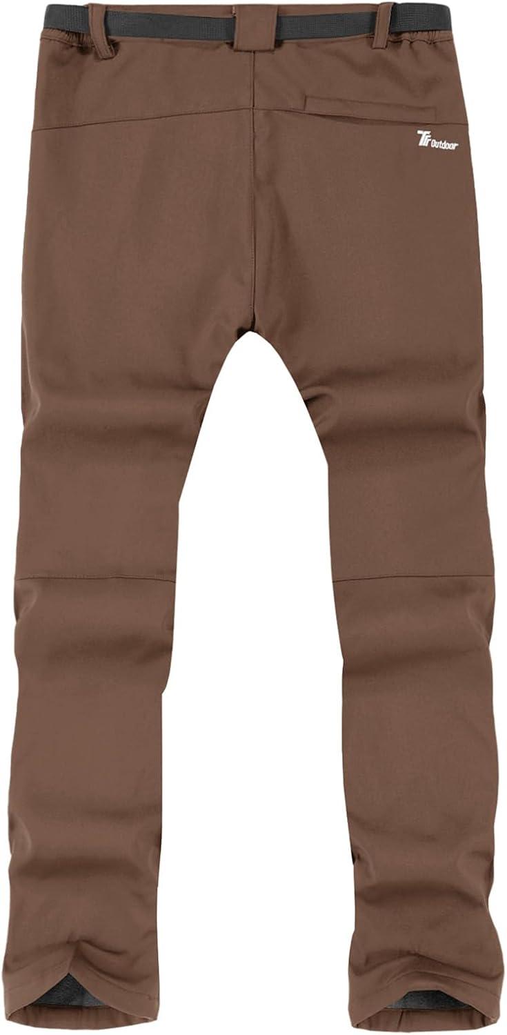imageTBMPOY Mens Snow Ski Hiking Pants Waterproof Winter Fleece Lined Pants Camping Skiing Ice Fishing Pants with BeltA2thick Brown