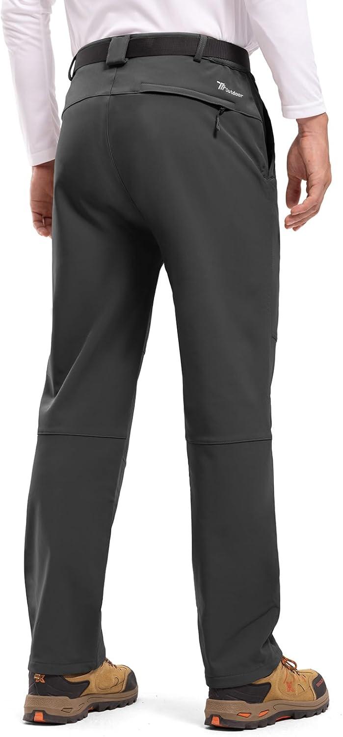 imageTBMPOY Mens Snow Ski Hiking Pants Waterproof Winter Fleece Lined Pants Camping Skiing Ice Fishing Pants with BeltA2thick Dark Grey