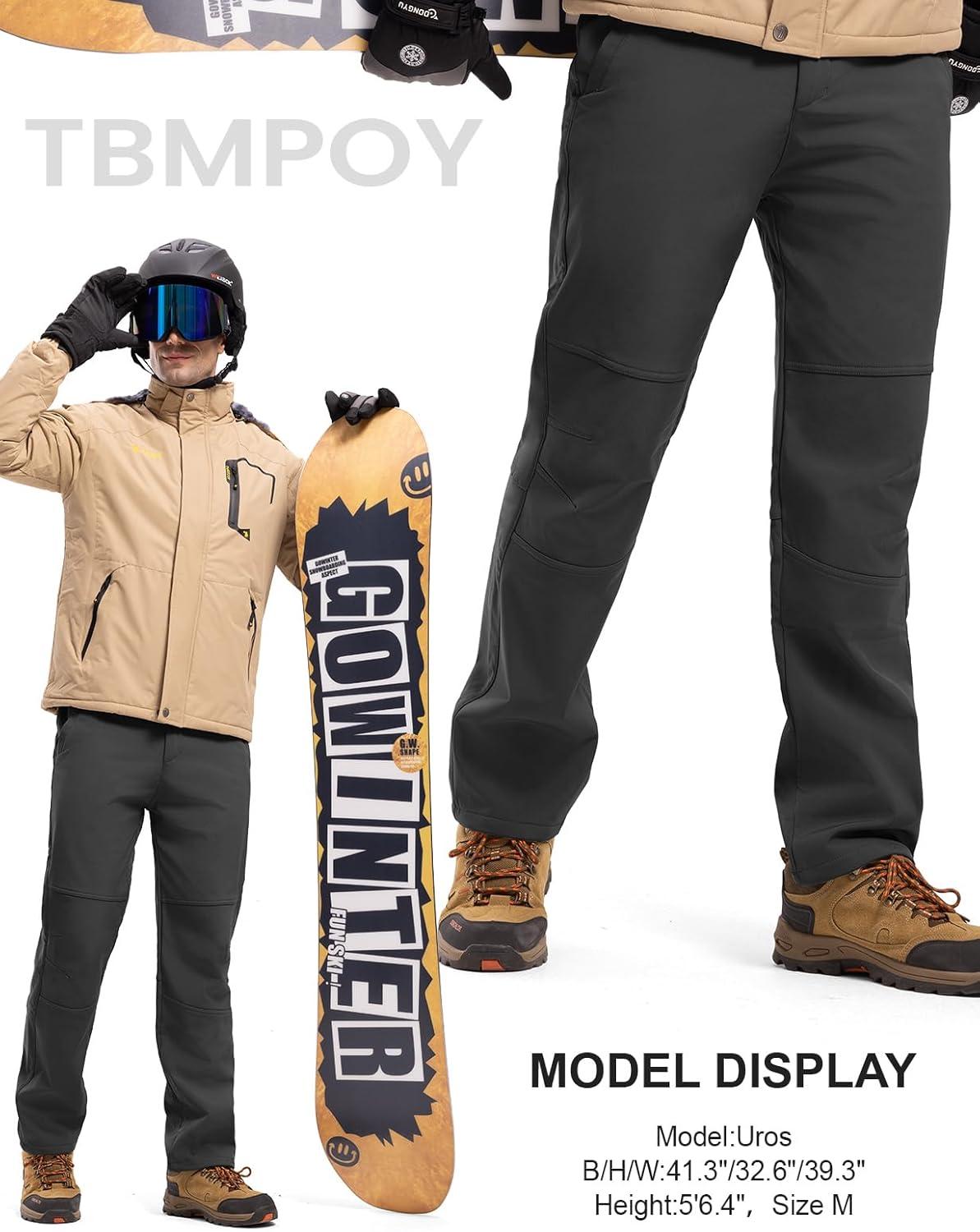 imageTBMPOY Mens Snow Ski Hiking Pants Waterproof Winter Fleece Lined Pants Camping Skiing Ice Fishing Pants with BeltA2thick Dark Grey