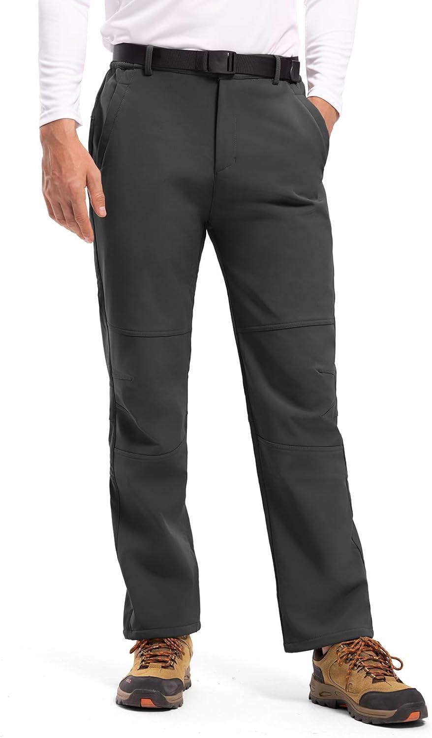 imageTBMPOY Mens Snow Ski Hiking Pants Waterproof Winter Fleece Lined Pants Camping Skiing Ice Fishing Pants with BeltA2thick Dark Grey