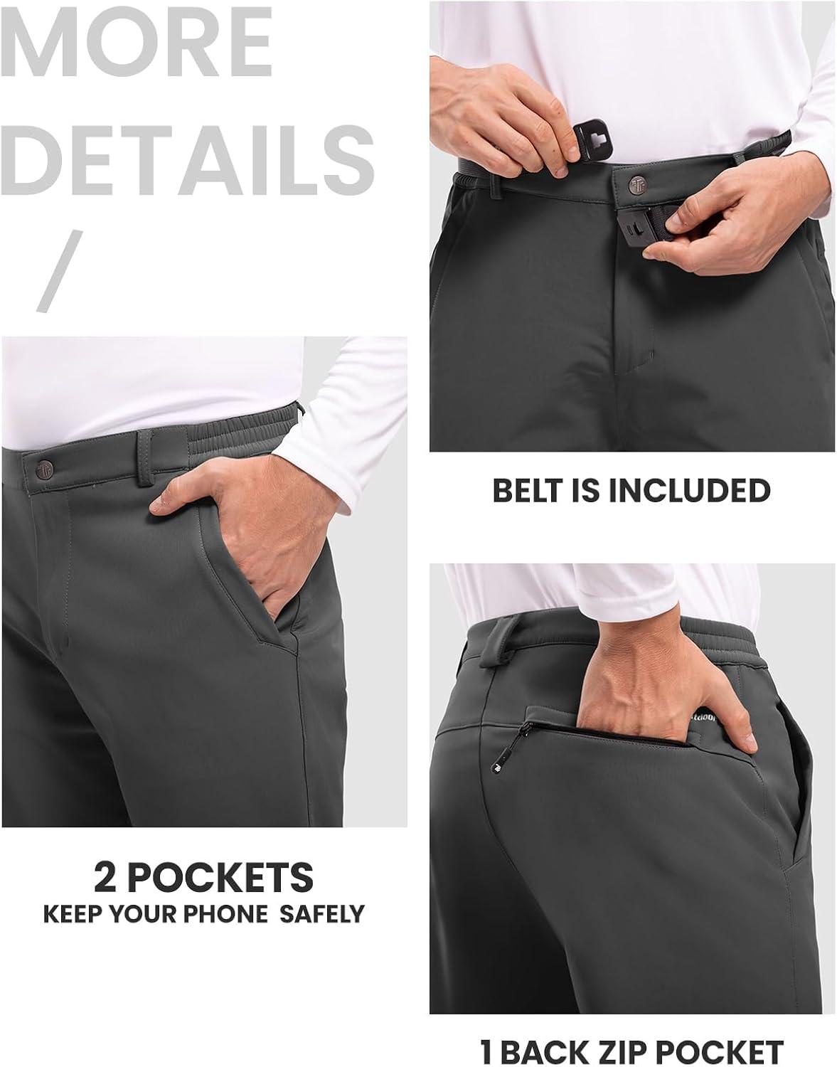 imageTBMPOY Mens Snow Ski Hiking Pants Waterproof Winter Fleece Lined Pants Camping Skiing Ice Fishing Pants with BeltA2thick Dark Grey