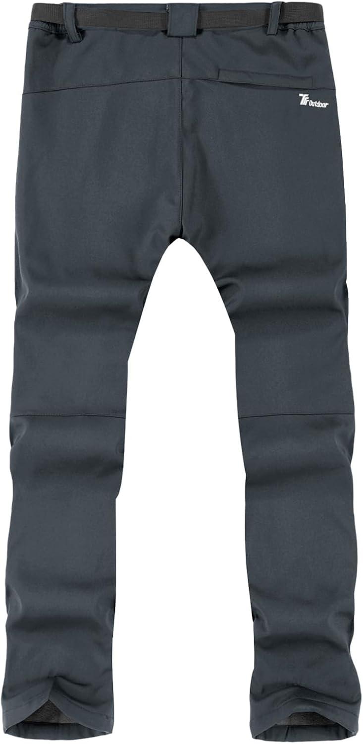 imageTBMPOY Mens Snow Ski Hiking Pants Waterproof Winter Fleece Lined Pants Camping Skiing Ice Fishing Pants with BeltA2thick Grey