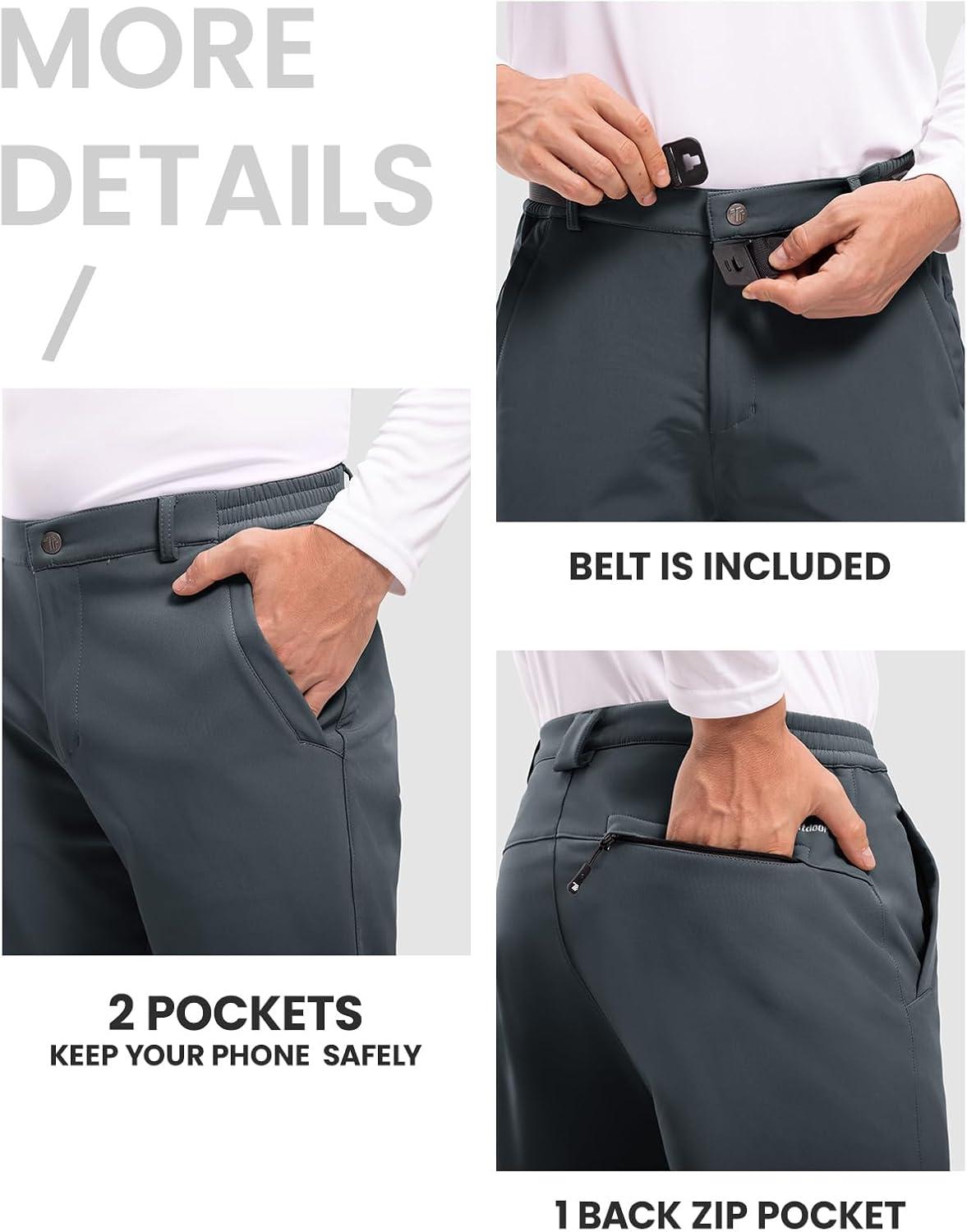 imageTBMPOY Mens Snow Ski Hiking Pants Waterproof Winter Fleece Lined Pants Camping Skiing Ice Fishing Pants with BeltA2thick Grey