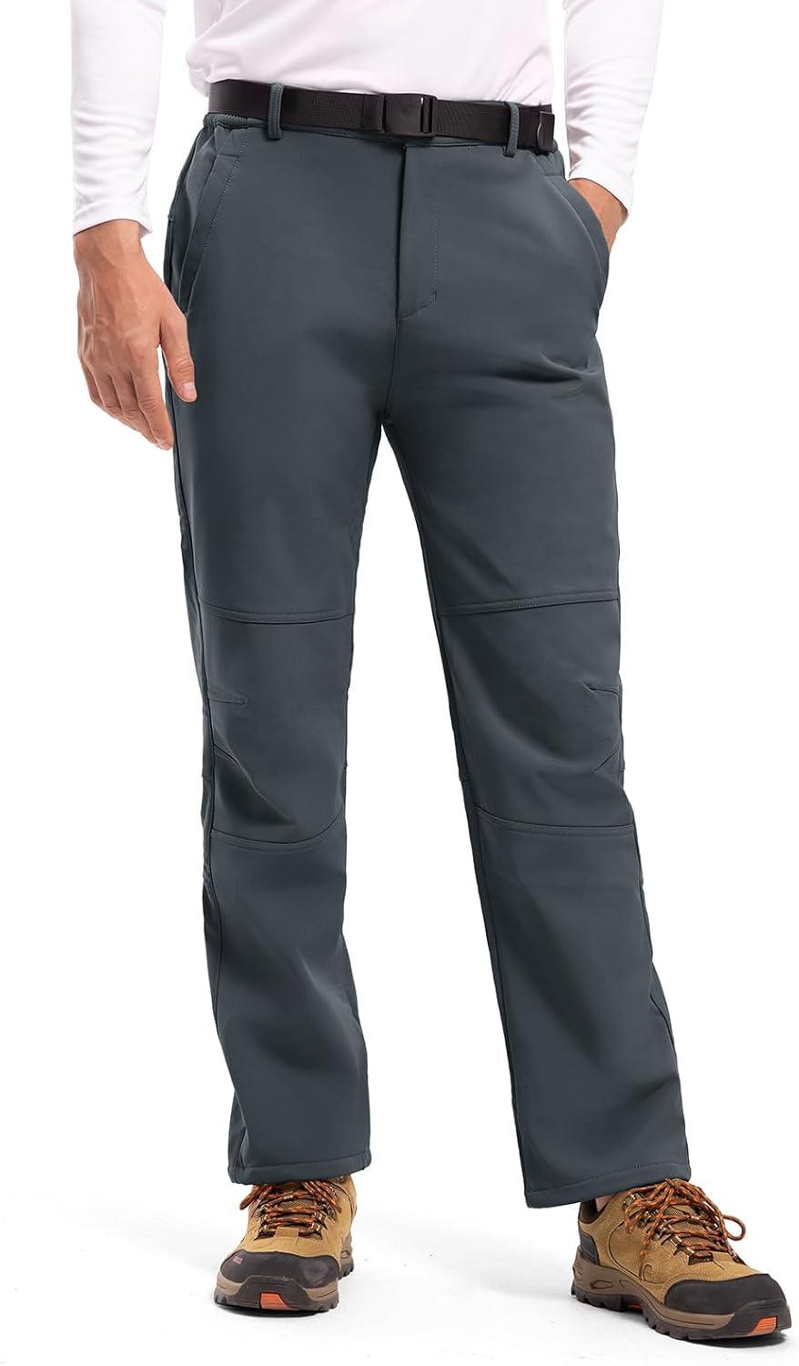 imageTBMPOY Mens Snow Ski Hiking Pants Waterproof Winter Fleece Lined Pants Camping Skiing Ice Fishing Pants with BeltA2thick Grey