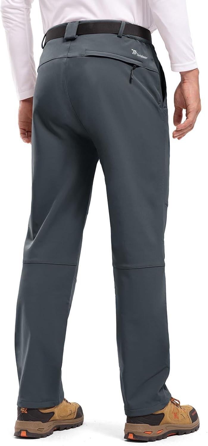 imageTBMPOY Mens Snow Ski Hiking Pants Waterproof Winter Fleece Lined Pants Camping Skiing Ice Fishing Pants with BeltA2thick Grey