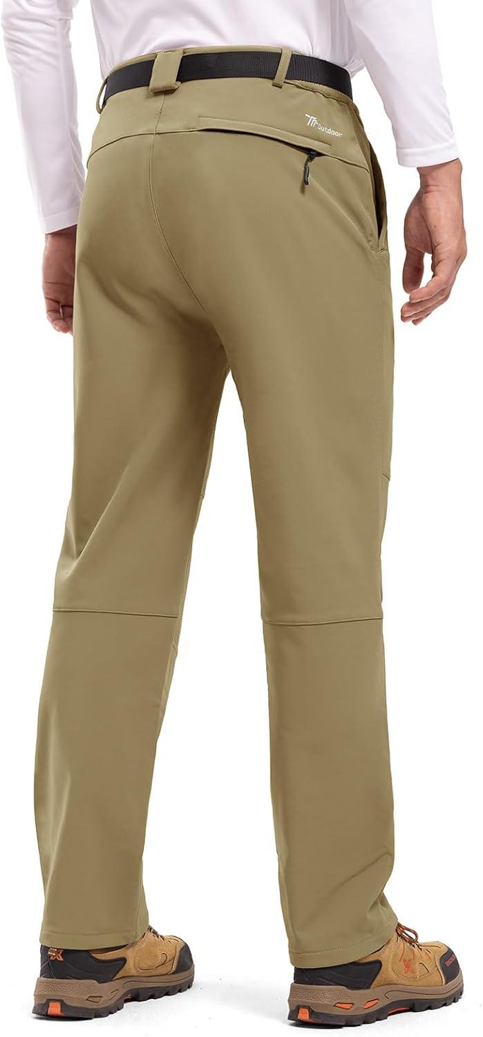 imageTBMPOY Mens Snow Ski Hiking Pants Waterproof Winter Fleece Lined Pants Camping Skiing Ice Fishing Pants with BeltA2thick Khaki