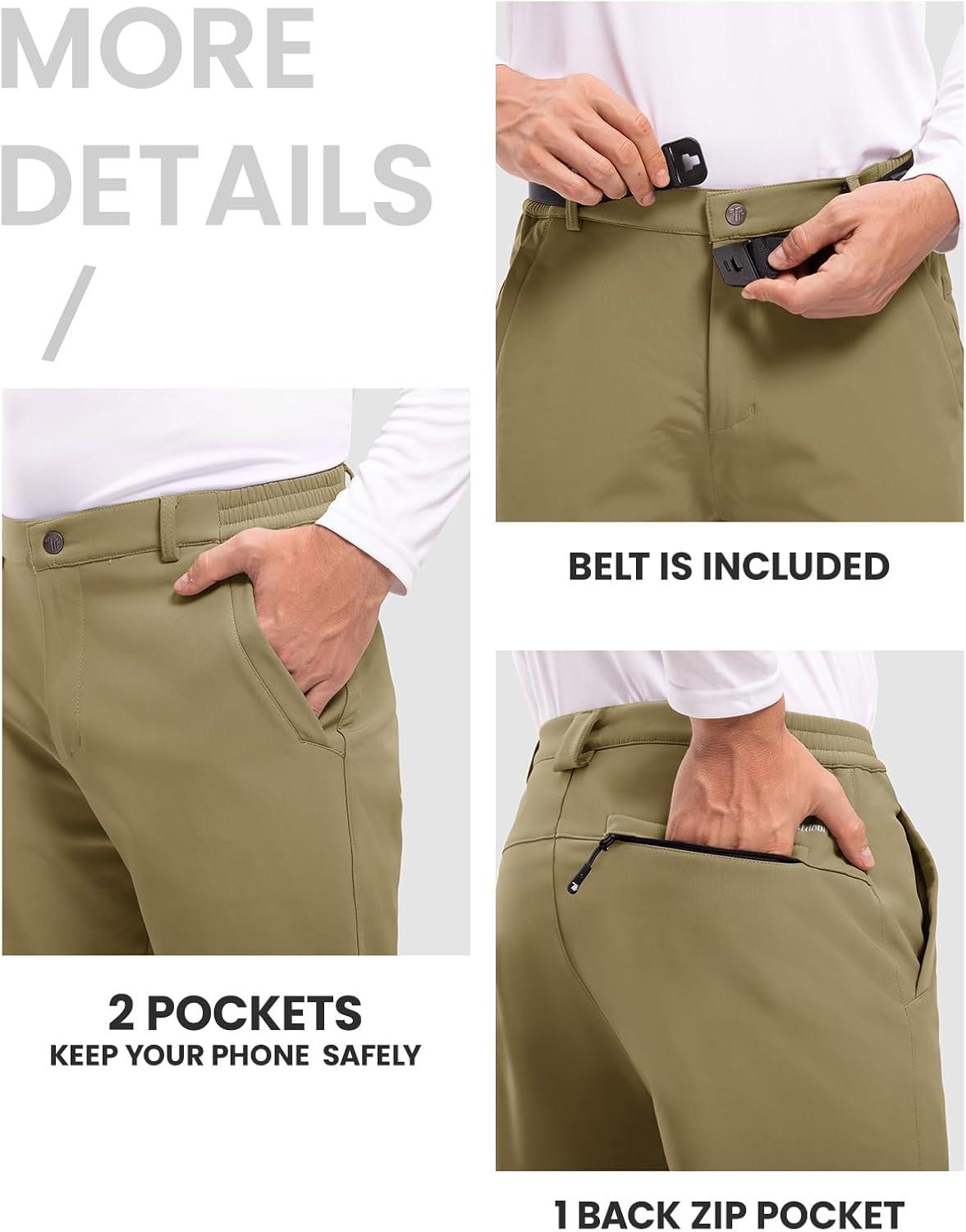 imageTBMPOY Mens Snow Ski Hiking Pants Waterproof Winter Fleece Lined Pants Camping Skiing Ice Fishing Pants with BeltA2thick Khaki