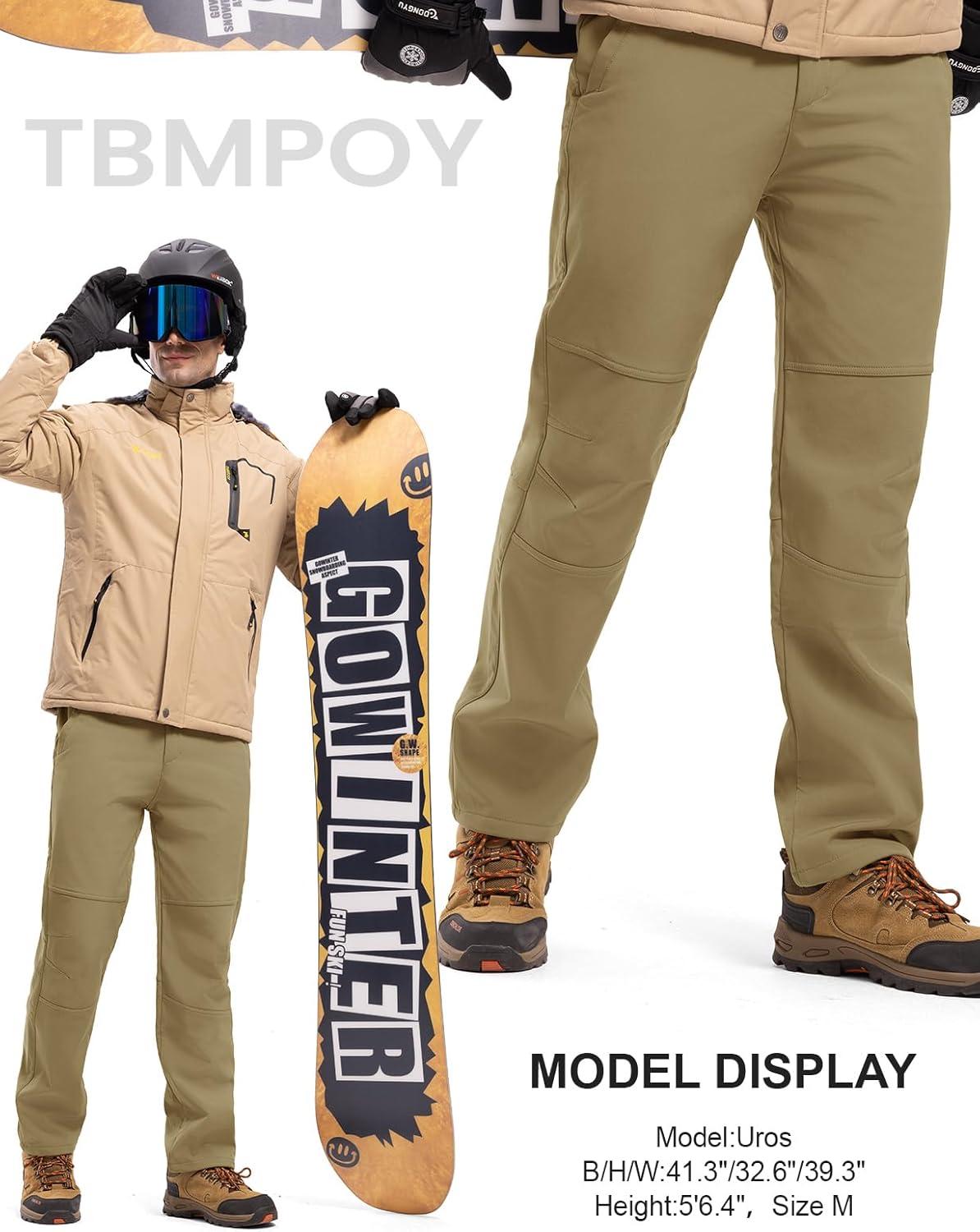 imageTBMPOY Mens Snow Ski Hiking Pants Waterproof Winter Fleece Lined Pants Camping Skiing Ice Fishing Pants with BeltA2thick Khaki