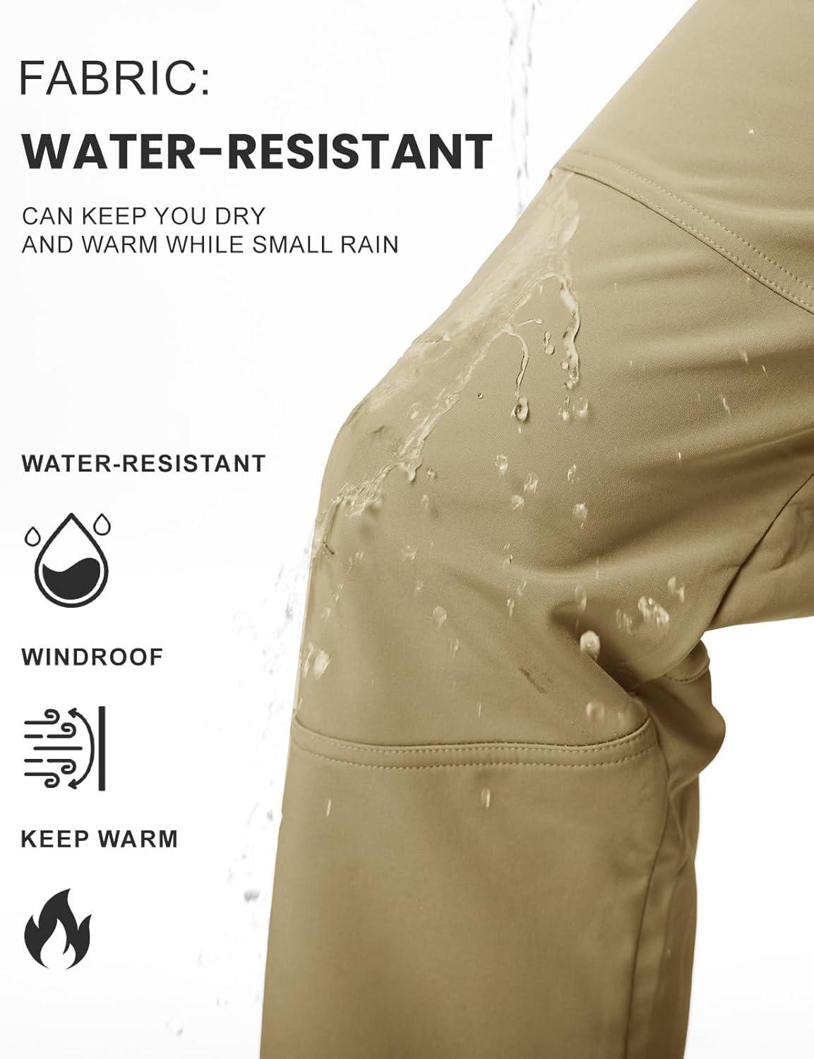 imageTBMPOY Mens Snow Ski Hiking Pants Waterproof Winter Fleece Lined Pants Camping Skiing Ice Fishing Pants with BeltA2thick Khaki