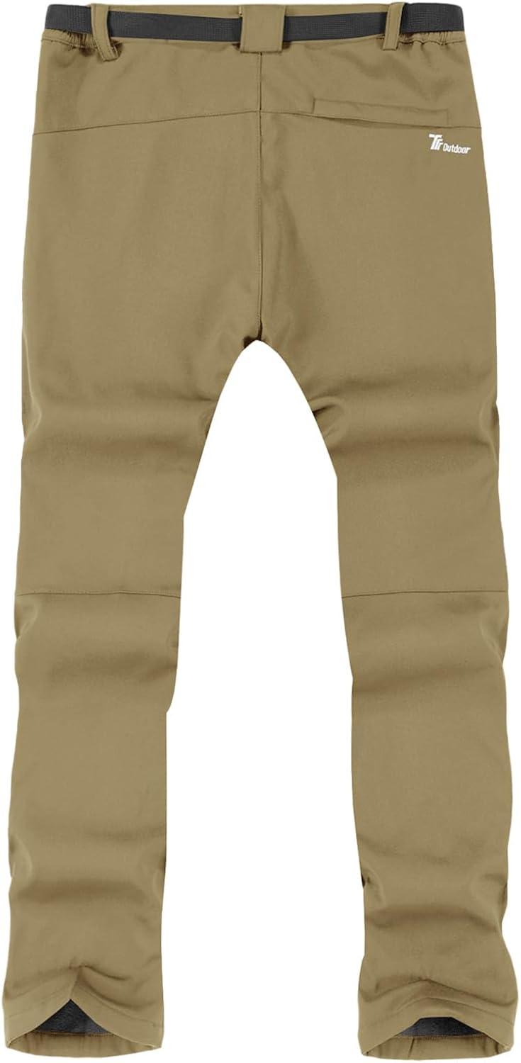 imageTBMPOY Mens Snow Ski Hiking Pants Waterproof Winter Fleece Lined Pants Camping Skiing Ice Fishing Pants with BeltA2thick Khaki