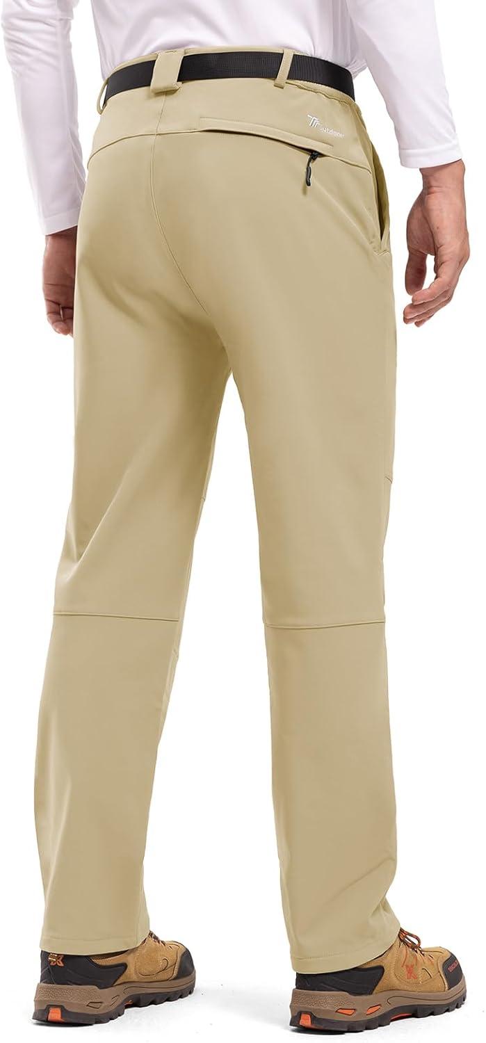 imageTBMPOY Mens Snow Ski Hiking Pants Waterproof Winter Fleece Lined Pants Camping Skiing Ice Fishing Pants with BeltA2thick Light Khaki