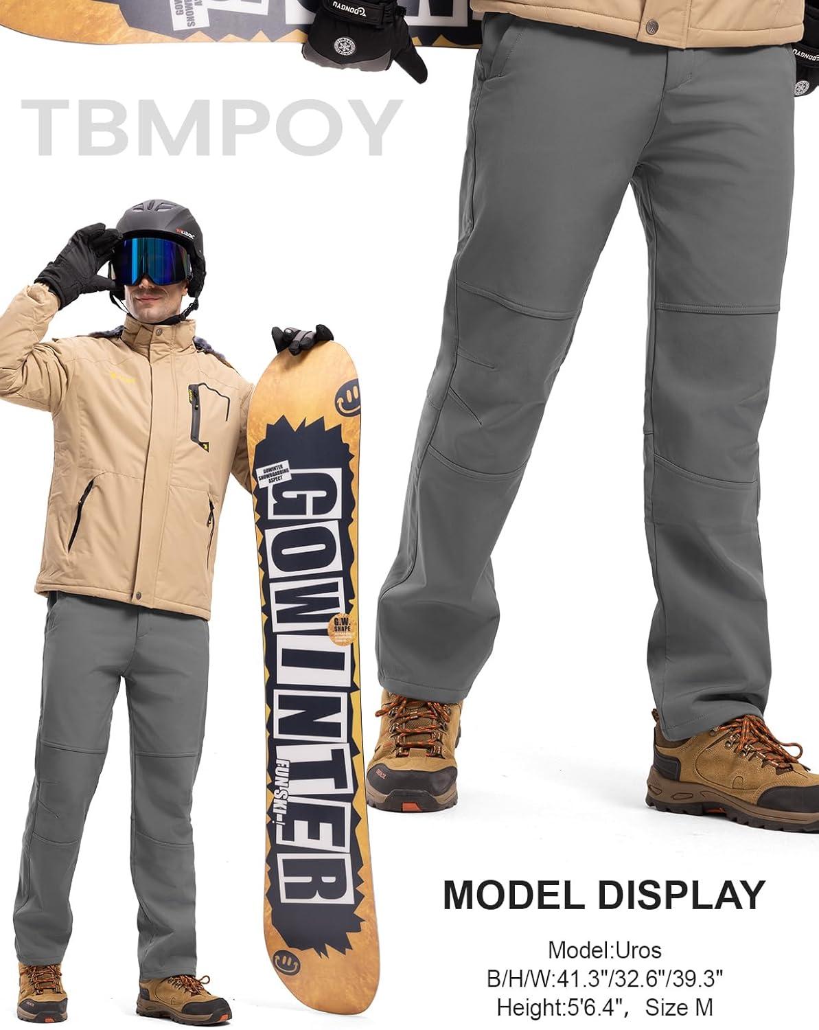 imageTBMPOY Mens Snow Ski Hiking Pants Waterproof Winter Fleece Lined Pants Camping Skiing Ice Fishing Pants with BeltA2thick Steel Grey
