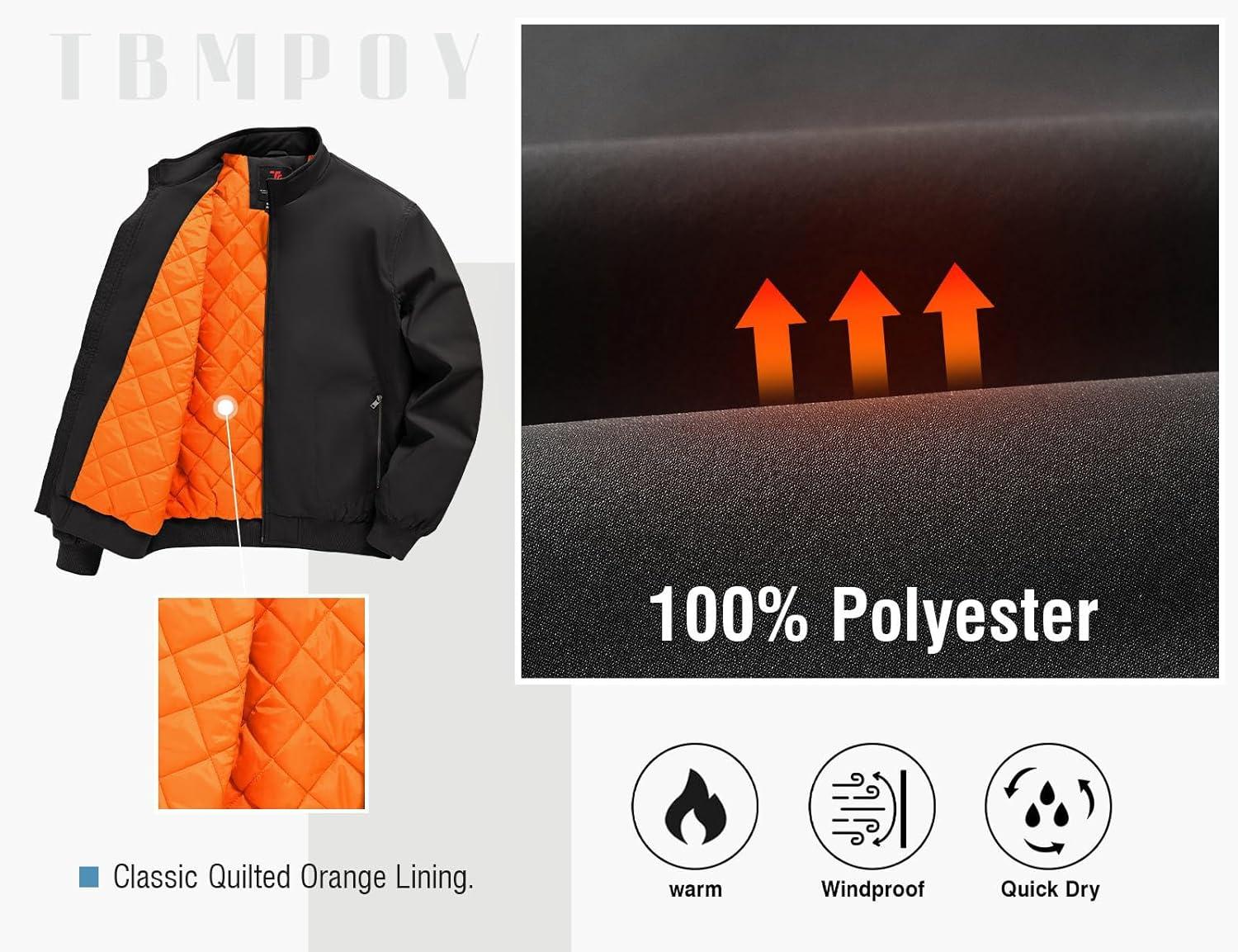 imageTBMPOY Mens Winter Lightweight Bomber Jackets Water Resistant Fall Casual Windbreakers Quilted Full Zip Windproof Work CoatsBlack