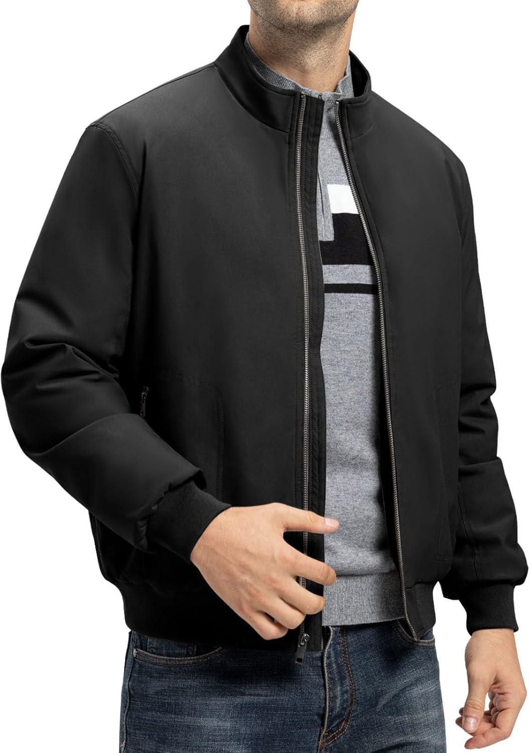 imageTBMPOY Mens Winter Lightweight Bomber Jackets Water Resistant Fall Casual Windbreakers Quilted Full Zip Windproof Work CoatsBlack