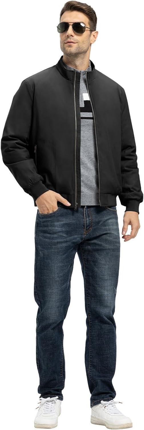 imageTBMPOY Mens Winter Lightweight Bomber Jackets Water Resistant Fall Casual Windbreakers Quilted Full Zip Windproof Work CoatsBlack