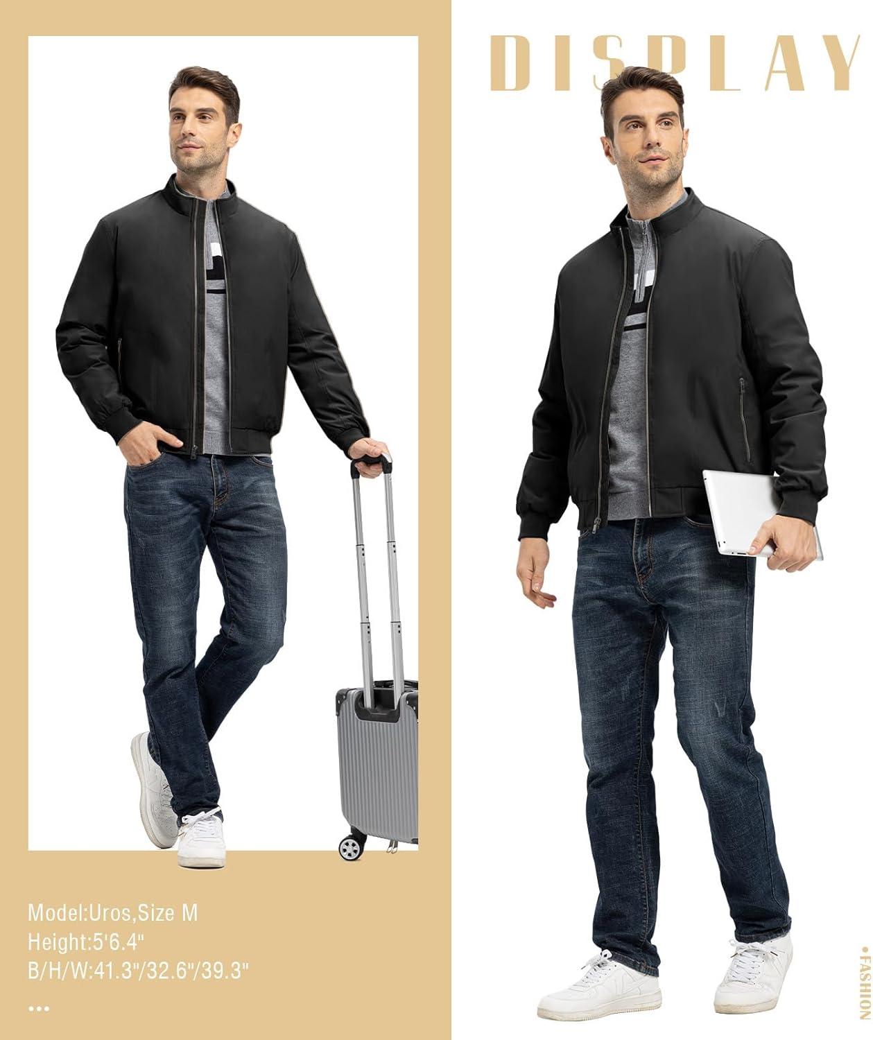 imageTBMPOY Mens Winter Lightweight Bomber Jackets Water Resistant Fall Casual Windbreakers Quilted Full Zip Windproof Work CoatsBlack