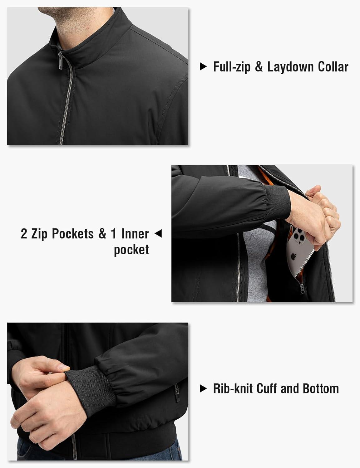 imageTBMPOY Mens Winter Lightweight Bomber Jackets Water Resistant Fall Casual Windbreakers Quilted Full Zip Windproof Work CoatsBlack