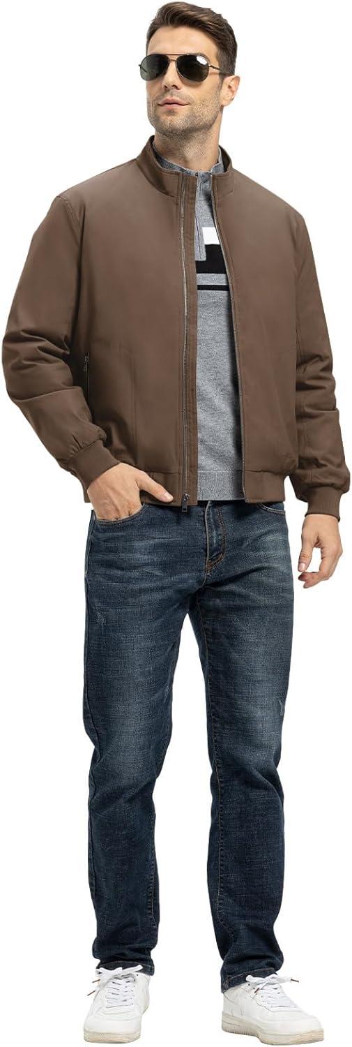 imageTBMPOY Mens Winter Lightweight Bomber Jackets Water Resistant Fall Casual Windbreakers Quilted Full Zip Windproof Work CoatsDark Coffee