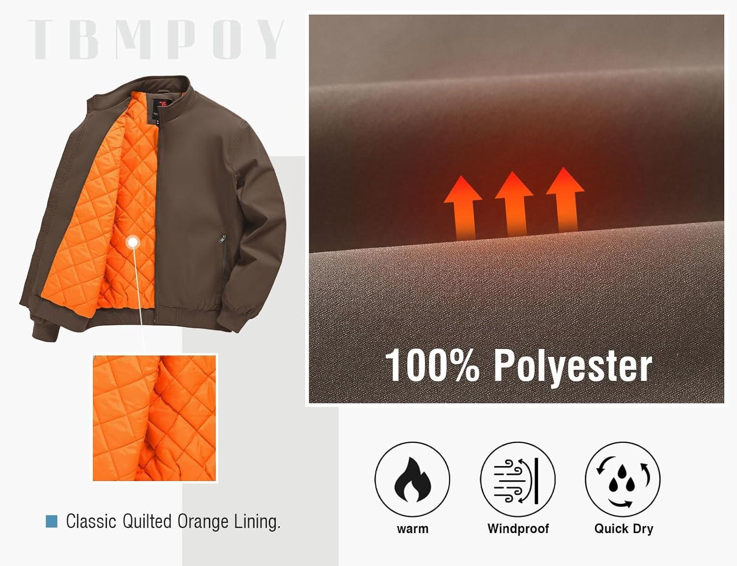 imageTBMPOY Mens Winter Lightweight Bomber Jackets Water Resistant Fall Casual Windbreakers Quilted Full Zip Windproof Work CoatsDark Coffee