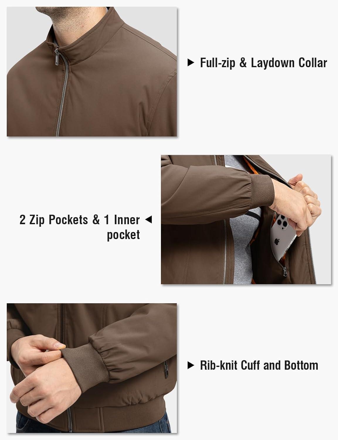 imageTBMPOY Mens Winter Lightweight Bomber Jackets Water Resistant Fall Casual Windbreakers Quilted Full Zip Windproof Work CoatsDark Coffee