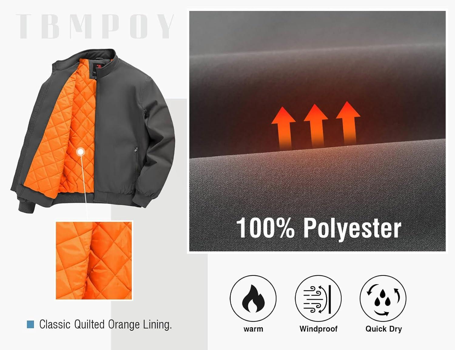 imageTBMPOY Mens Winter Lightweight Bomber Jackets Water Resistant Fall Casual Windbreakers Quilted Full Zip Windproof Work CoatsDark Grey