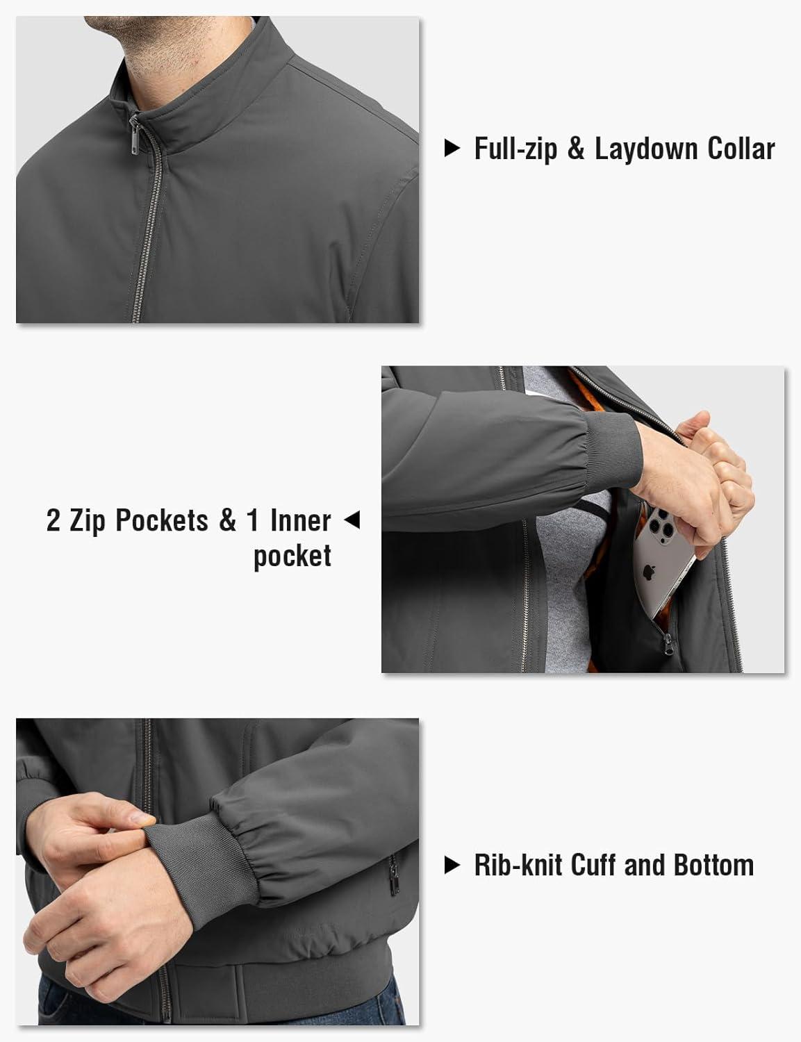 imageTBMPOY Mens Winter Lightweight Bomber Jackets Water Resistant Fall Casual Windbreakers Quilted Full Zip Windproof Work CoatsDark Grey