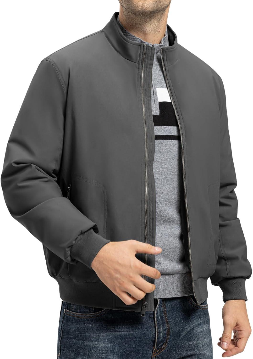 imageTBMPOY Mens Winter Lightweight Bomber Jackets Water Resistant Fall Casual Windbreakers Quilted Full Zip Windproof Work CoatsDark Grey