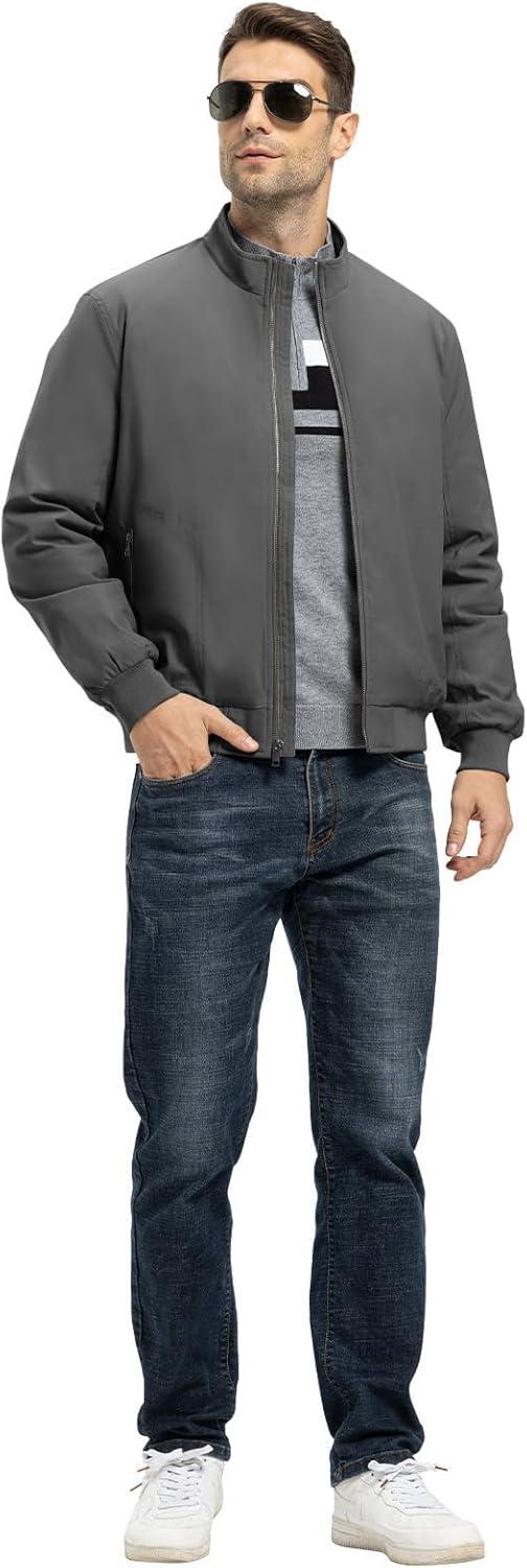 imageTBMPOY Mens Winter Lightweight Bomber Jackets Water Resistant Fall Casual Windbreakers Quilted Full Zip Windproof Work CoatsDark Grey