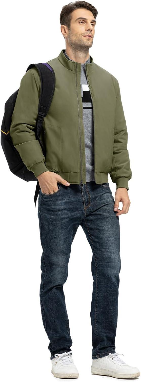 imageTBMPOY Mens Winter Lightweight Bomber Jackets Water Resistant Fall Casual Windbreakers Quilted Full Zip Windproof Work CoatsGreen