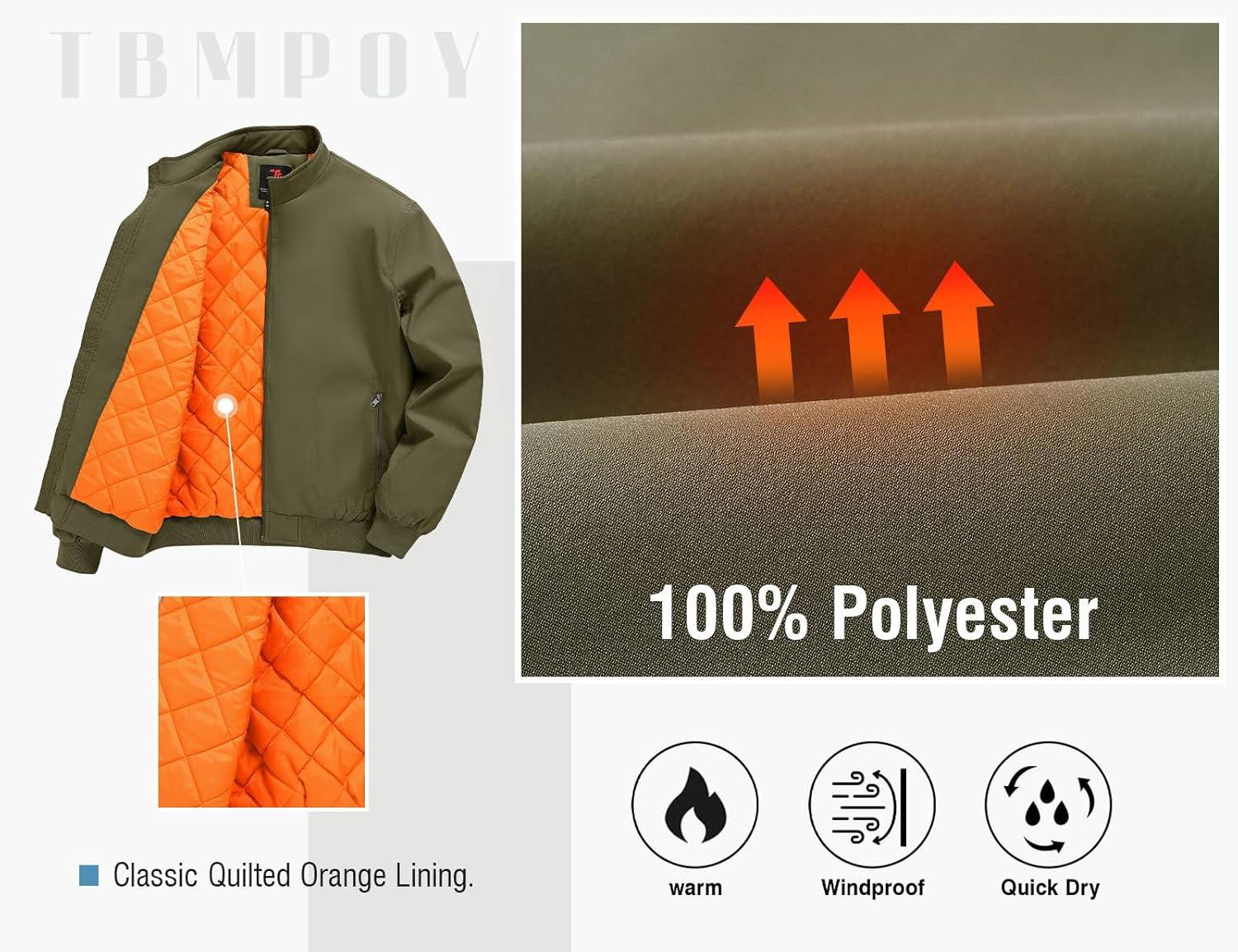imageTBMPOY Mens Winter Lightweight Bomber Jackets Water Resistant Fall Casual Windbreakers Quilted Full Zip Windproof Work CoatsGreen