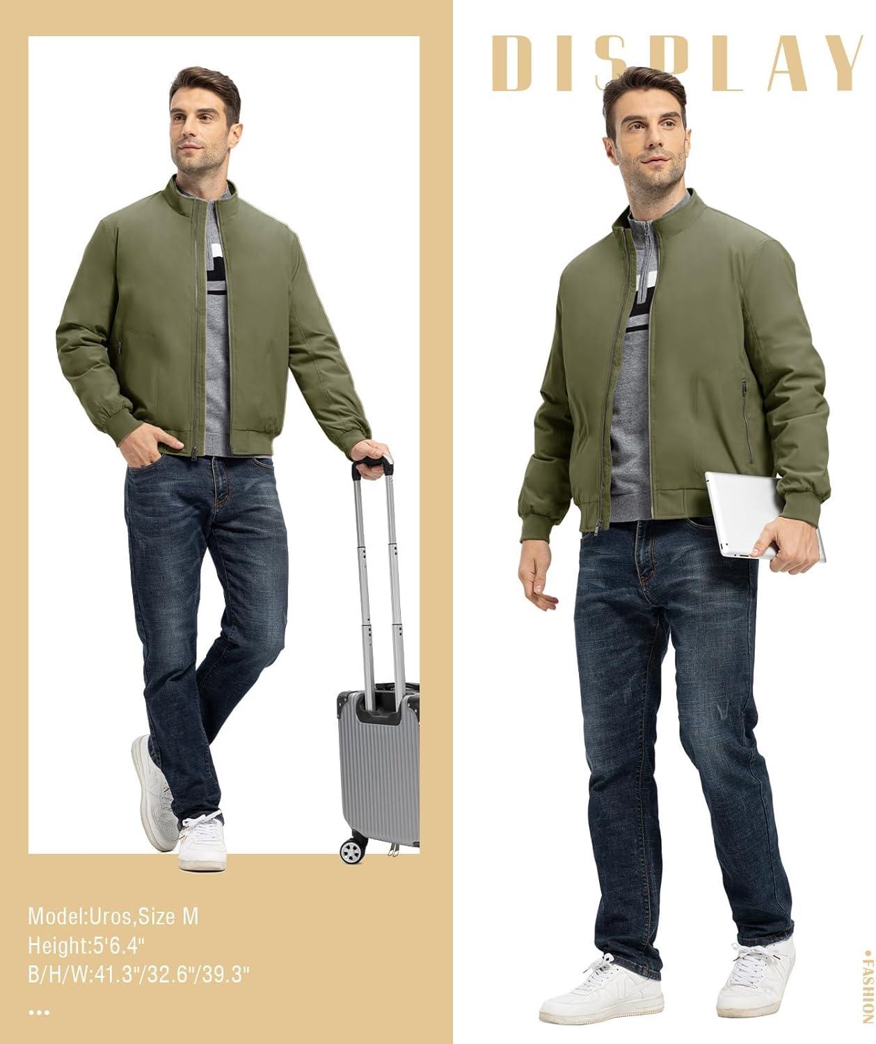 imageTBMPOY Mens Winter Lightweight Bomber Jackets Water Resistant Fall Casual Windbreakers Quilted Full Zip Windproof Work CoatsGreen