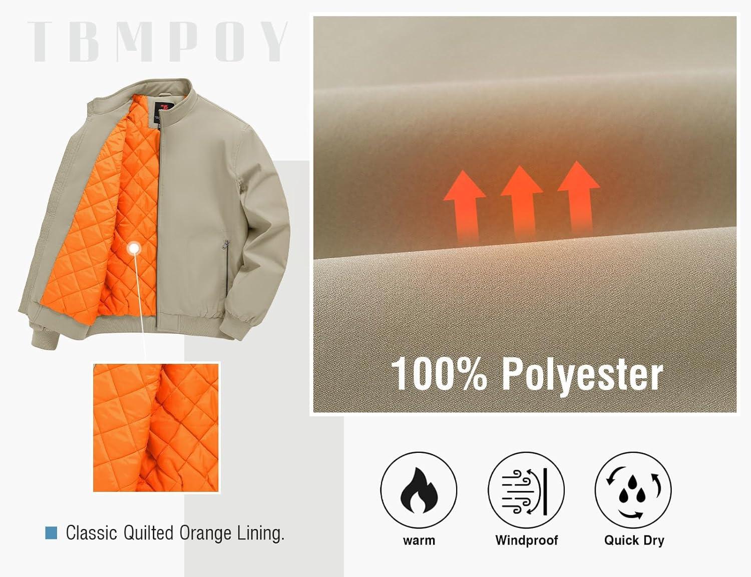 imageTBMPOY Mens Winter Lightweight Bomber Jackets Water Resistant Fall Casual Windbreakers Quilted Full Zip Windproof Work CoatsKhaki