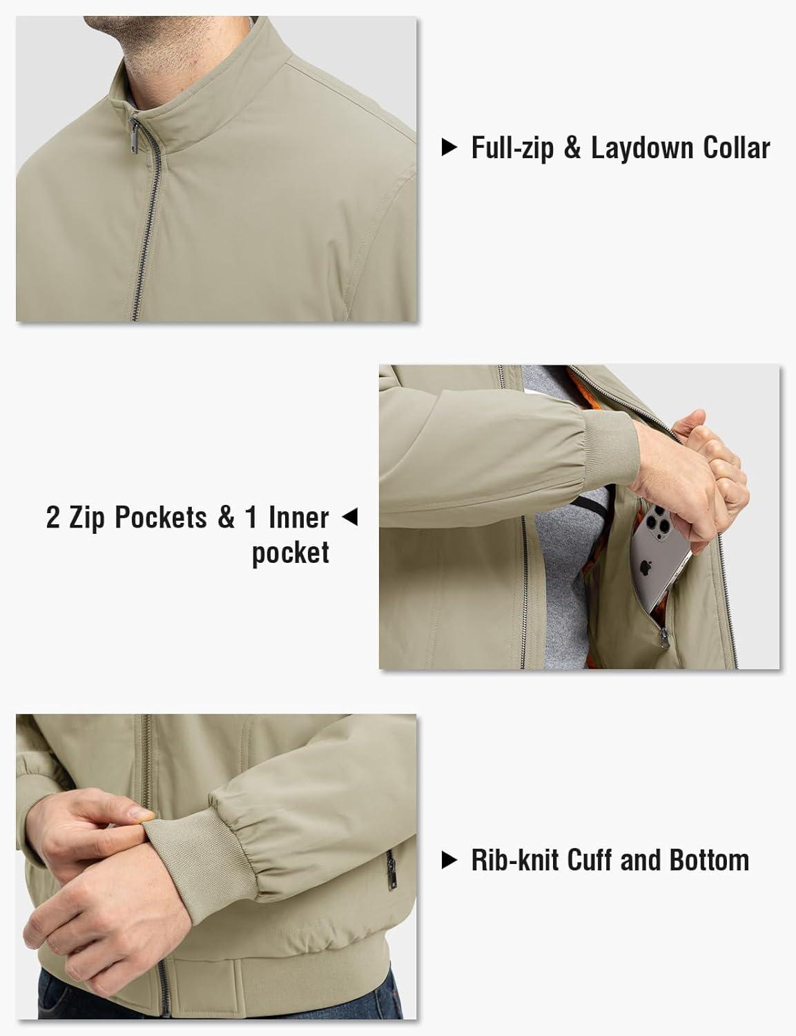 imageTBMPOY Mens Winter Lightweight Bomber Jackets Water Resistant Fall Casual Windbreakers Quilted Full Zip Windproof Work CoatsKhaki