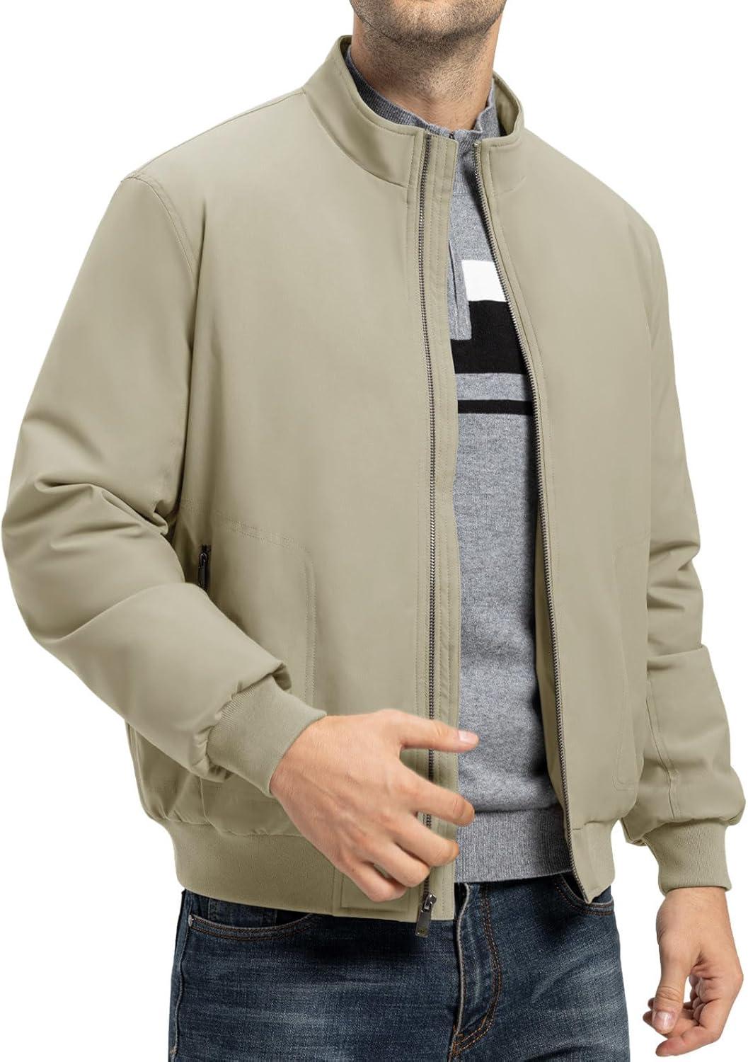 imageTBMPOY Mens Winter Lightweight Bomber Jackets Water Resistant Fall Casual Windbreakers Quilted Full Zip Windproof Work CoatsKhaki