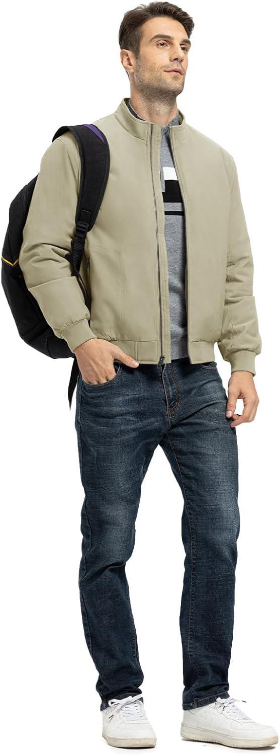 imageTBMPOY Mens Winter Lightweight Bomber Jackets Water Resistant Fall Casual Windbreakers Quilted Full Zip Windproof Work CoatsKhaki